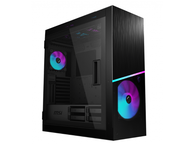 MSI MPG SEKIRA 500X Mid-Tower Aluminum and Steel Computer Case Designed for up to EATX Motherboards with USB 3.2 Gen 2 Type-C, 2x Tool-Less Tempered Glass, and Five Case Fans included.
