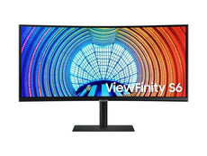 Open Box - Samsung 34" ViewFinity S6 Curved Monitor, VA UWQHD 3440 x 1440 100Hz 5ms GTG HDR10 LCD 1000R, FreeSync, HDMI DP USB-C RJ45, Fully Adjustable, Anti-Glare (LS34A654UBNXGO)