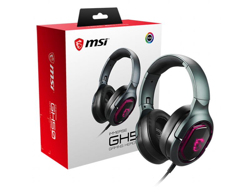 MSI IMMERSE GH50 7.1 Surround Sound RGB Mystic Light Metal Construction Foldable Headband Design Gaming Headset